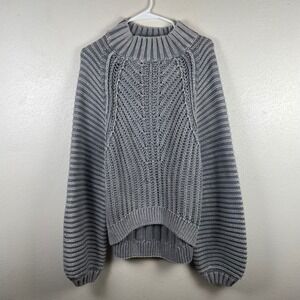 Free People Grey Knit Mock Neck Chunky Cable Knit Sweater‎ Size L